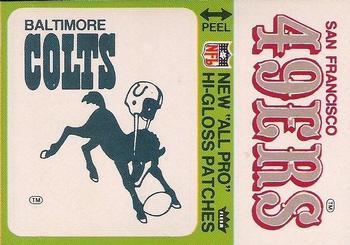 1976 Fleer Football Patches - High Gloss #NNO Baltimore Colts Logo / San Francisco 49ers Name Front