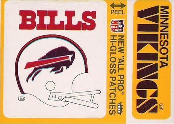 1976 Fleer Football Patches - High Gloss #NNO Buffalo Bills Helmet / Minnesota Vikings Name Front