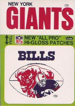 1976 Fleer Football Patches - High Gloss #NNO Buffalo Bills Logo / New York Giants Name Front