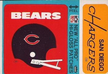 1976 Fleer Football Patches - High Gloss #NNO Chicago Bears Helmet / San Diego Chargers Name Front