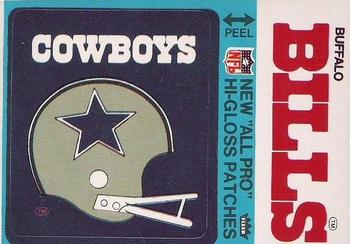 1976 Fleer Football Patches - High Gloss #NNO Dallas Cowboys Helmet / Buffalo Bills Name Front