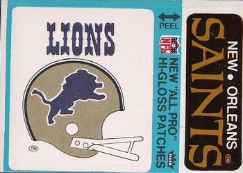 1976 Fleer Football Patches - High Gloss #NNO Detroit Lions Helmet / New Orleans Saints Name Front