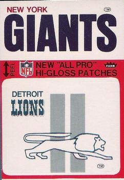 1976 Fleer Football Patches - High Gloss #NNO Detroit Lions Logo / New York Giants Name Front