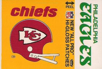 1976 Fleer Football Patches - High Gloss #NNO Kansas City Chiefs Helmet / Philadelphia Eagles Name Front