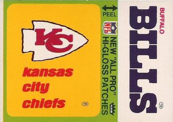 1976 Fleer Football Patches - High Gloss #NNO Kansas City Chiefs Logo / Buffalo Bills Name Front