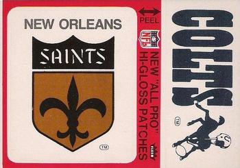 1976 Fleer Football Patches - High Gloss #NNO New Orleans Saints Logo / Baltimore Colts Name Front