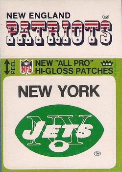 1976 Fleer Football Patches - High Gloss #NNO New York Jets Logo / New England Patriots Name Front