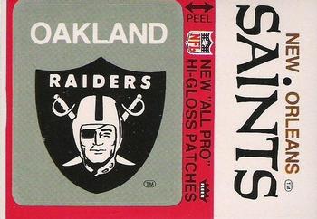 1976 Fleer Football Patches - High Gloss #NNO Oakland Raiders Logo / New Orleans Saints Name Front