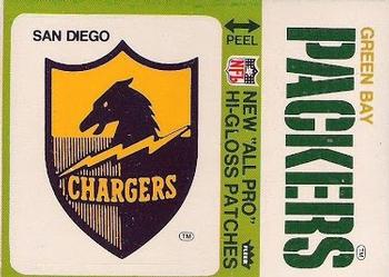 1976 Fleer Football Patches - High Gloss #NNO San Diego Chargers Logo / Green Bay Packers Name Front