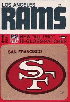 1976 Fleer Football Patches - High Gloss #NNO San Francisco 49ers Logo / Los Angeles Rams Name Front