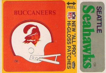 1976 Fleer Football Patches - High Gloss #NNO Tampa Bay Buccaneers Helmet / Seattle Seahawks Name Front