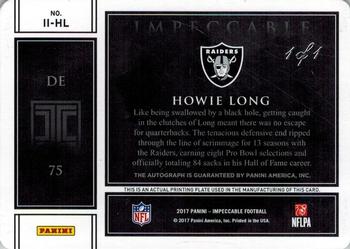 2017 Panini Impeccable - Indelible Ink Printing Plate Yellow #II-HL Howie Long Back