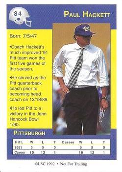 1992 Gridiron #84 Paul Hackett Back