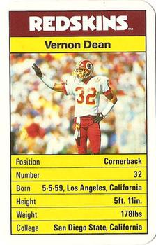 1987 Ace Fact Pack Washington Redskins #NNO Vernon Dean Front
