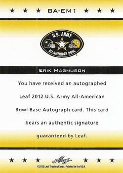 2012 Leaf Army All-American Bowl #BA-EM1 Erik Magnuson Back