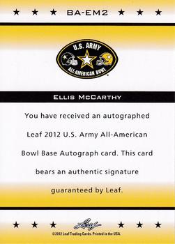 2012 Leaf Army All-American Bowl #BA-EM2 Ellis McCarthy Back