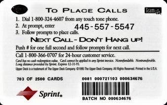 1995 Upper Deck GTE Phone Cards AFC #NNO Drew Bledsoe Back