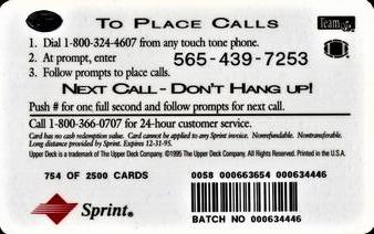 1995 Upper Deck GTE Phone Cards AFC #NNO Carl Pickens Back