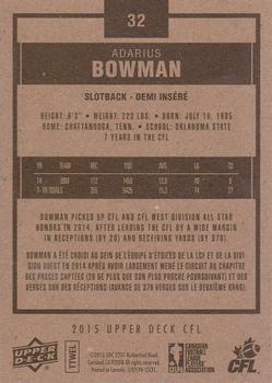2015 Upper Deck CFL - O-Pee-Chee #32 Adarius Bowman Back