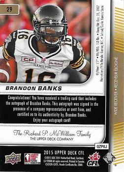 2015 Upper Deck CFL - Signatures #29 Brandon Banks Back