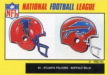 1988 Monty Gum NFL - Paper #81 Falcons and Bills helmets Front