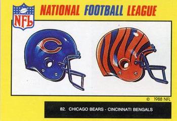 1988 Monty Gum NFL - Paper #82 Bears and Bengals helmets Front