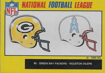 1988 Monty Gum NFL - Paper #85 Packers and Oilers helmets Front