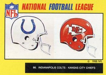 1988 Monty Gum NFL - Paper #86 Colts and Chiefs helmets Front