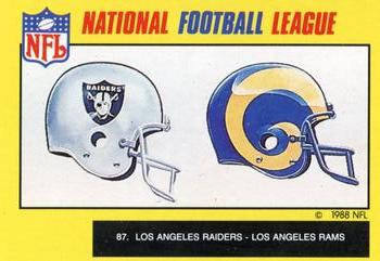 1988 Monty Gum NFL - Paper #87 Raiders and Rams helmets Front