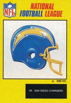 1988 Monty Gum NFL - Paper #94 San Diego Chargers helmet Front