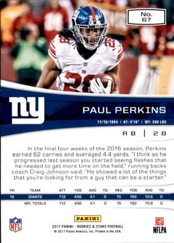 2017 Panini Rookies & Stars #67 Paul Perkins Back