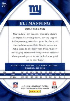 2017 Panini Immaculate Collection - Gold #70 Eli Manning Back