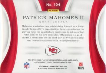 2017 Panini Immaculate Collection - Gold #104 Patrick Mahomes II Back