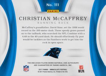 2017 Panini Immaculate Collection - Gold #111 Christian McCaffrey Back