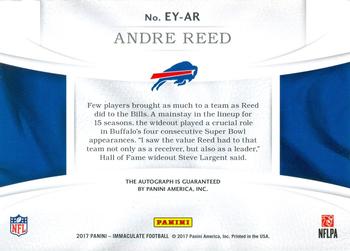 2017 Panini Immaculate Collection - Eye Black Autographs #EY-AR Andre Reed Back