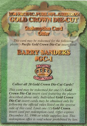 1996 Pacific Gridiron - Gold Crown Die Cut Redemption #GC-1 Barry Sanders Front