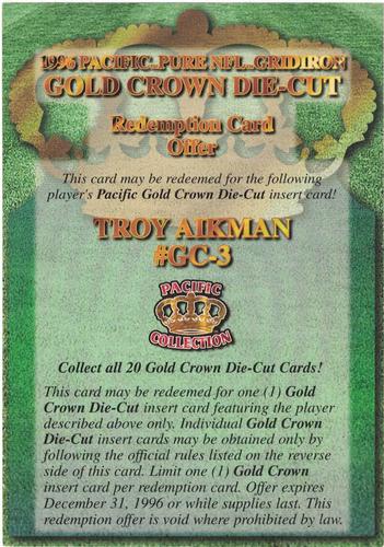 1996 Pacific Gridiron - Gold Crown Die Cut Redemption #GC-3 Troy Aikman Front