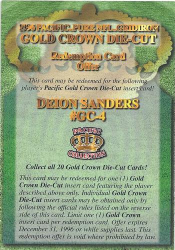 1996 Pacific Gridiron - Gold Crown Die Cut Redemption #GC-4 Deion Sanders Front