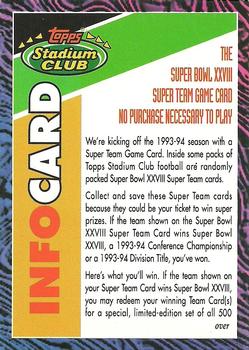 1993 Stadium Club - Info Cards #NNO Info Card: Super Bowl XXVIII Super Team Game Cards Front