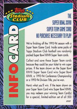1993 Stadium Club - Info Cards #NNO Info Card: Super Bowl XXVIII Super Team Game Cards Front