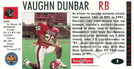 1992 GameDay - Draft Day Collectibles Promos #1 Vaughn Dunbar Back
