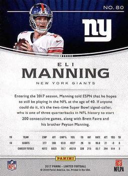 2017 Panini Limited #80 Eli Manning Back