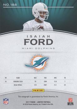 2017 Panini Limited #188 Isaiah Ford Back