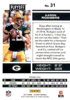 2017 Panini Playoff - 1st Down #31 Aaron Rodgers Back