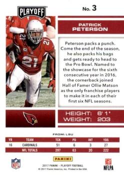 2017 Panini Playoff - Red Zone #3 Patrick Peterson Back