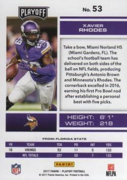 2017 Panini Playoff - Red Zone #53 Xavier Rhodes Back