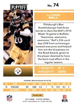2017 Panini Playoff - Red Zone #74 Le'Veon Bell Back