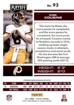 2017 Panini Playoff - Red Zone #93 Kirk Cousins Back