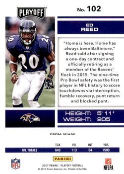2017 Panini Playoff - Red Zone #102 Ed Reed Back