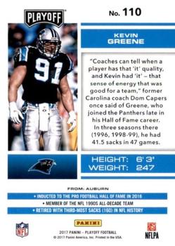 2017 Panini Playoff - Red Zone #110 Kevin Greene Back